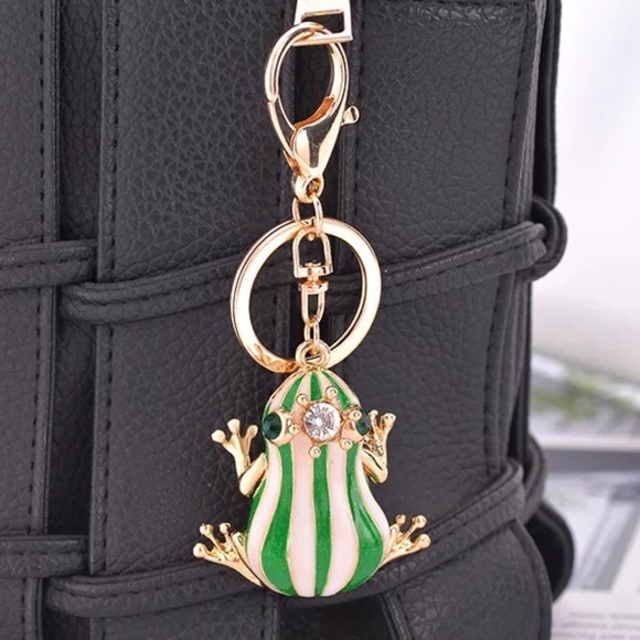 The Frog Prince Green and White Striped Keychain Charm - Picture 2 of 16